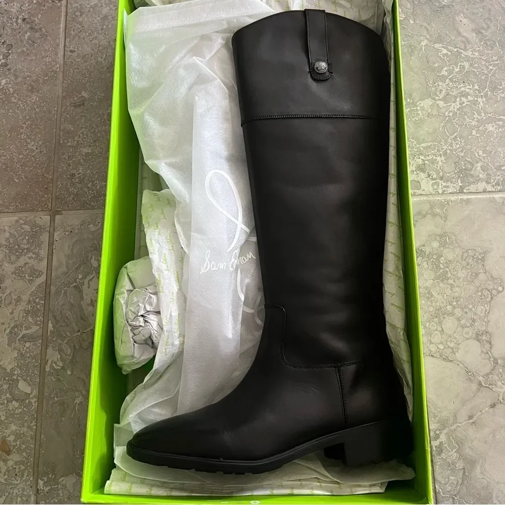 Sam Edelman Drina Leather Riding Knee-High Boots, Black, New, Size 11M